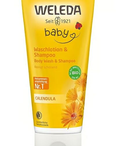 Calendula Waschlotion & Shampoo – Die Calendula Waschlotion & Shampoo reinigt Babyhaut und -haar besonders schonend und schützt vor dem Austrocknen.