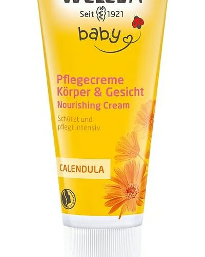 Calendula Pflegecreme Körper & Gesicht – Die Calendula Pflegecreme Körper & Gesicht pflegt trockene Hautstellen und schützt und beruhigt die Haut deines Kindes.